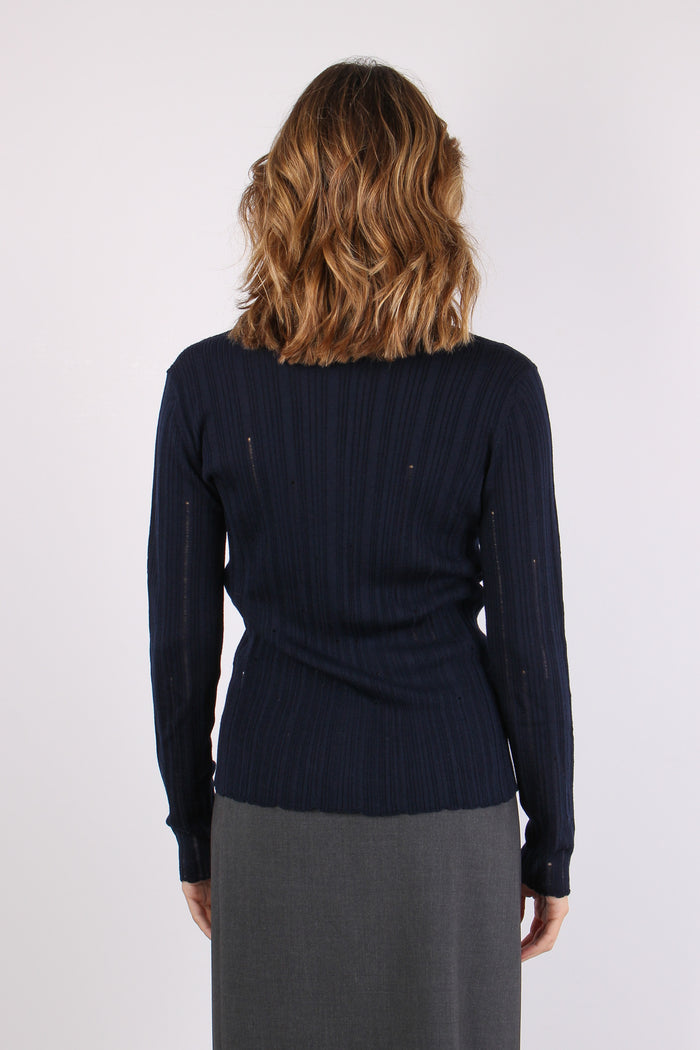 Polo Smagliata Bottoni Dark Blue-5