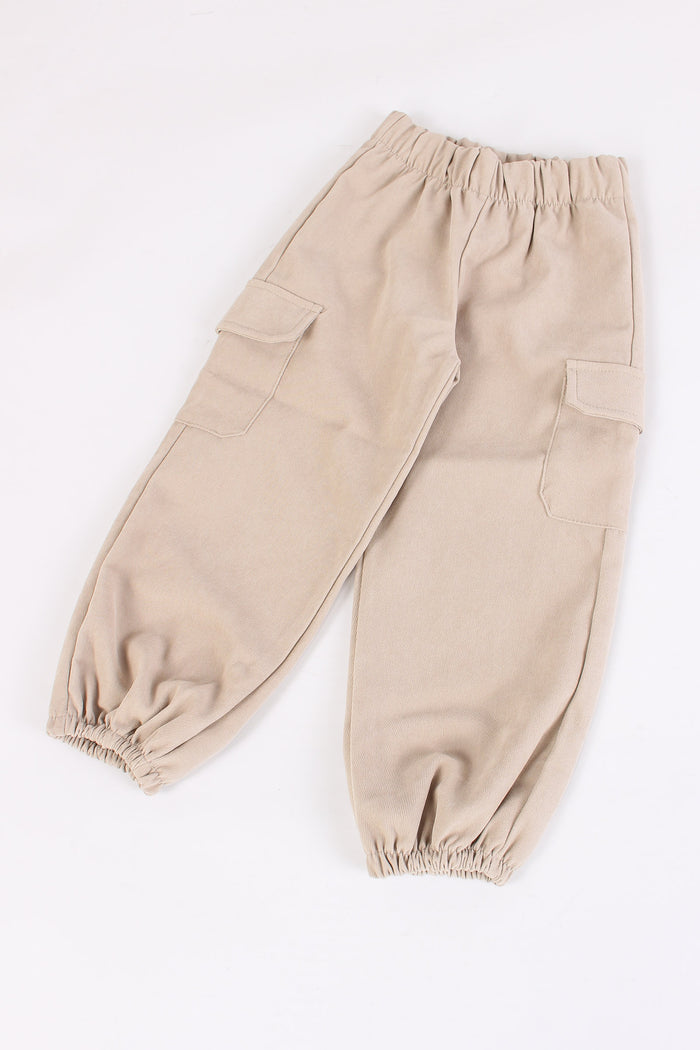 Pantalone Cargo Velluto Liscio Beige-3