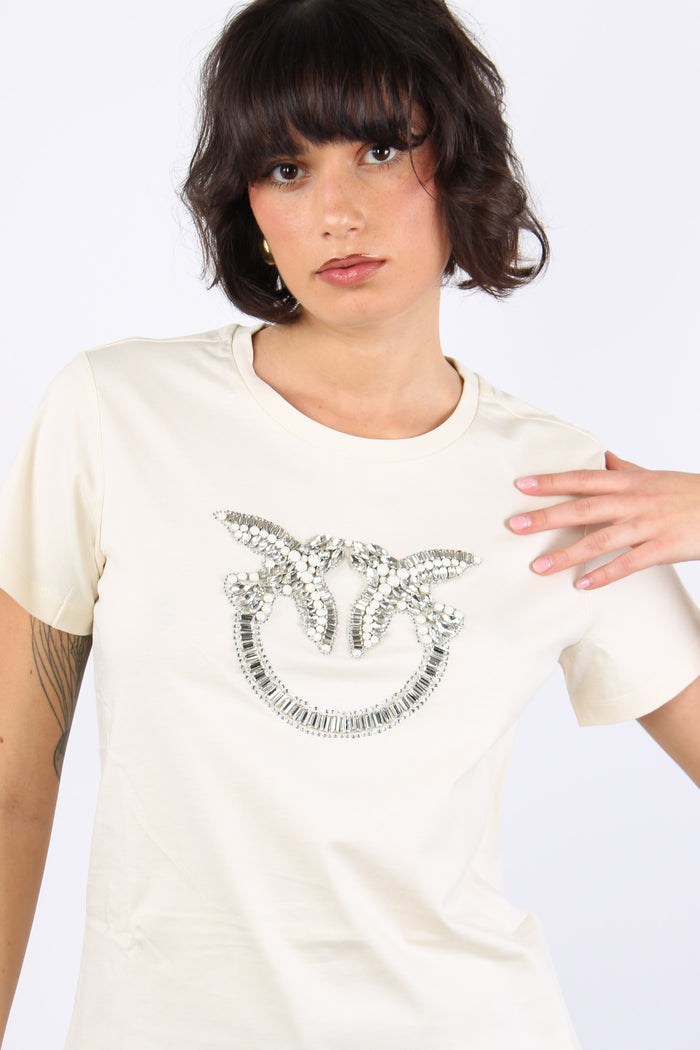 Quentint-shirt Logo Strass Bianco Latte-7