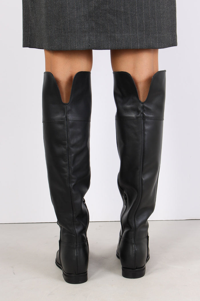 Stivale Alto Zeppa Interna Pel Nero-5