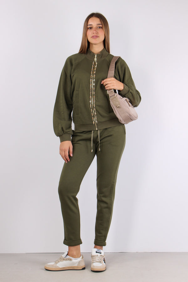 Felpa Zip Castone Olive Night
