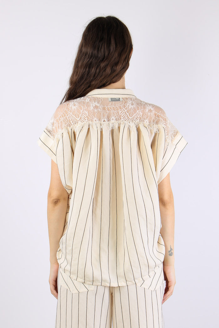 Camicia Gessata Inserto Pizzo Moro/panna-4