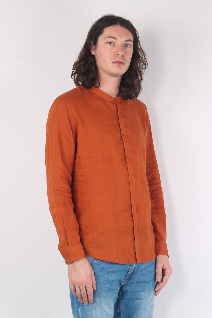 Camicia Lino Coreana Rust-5