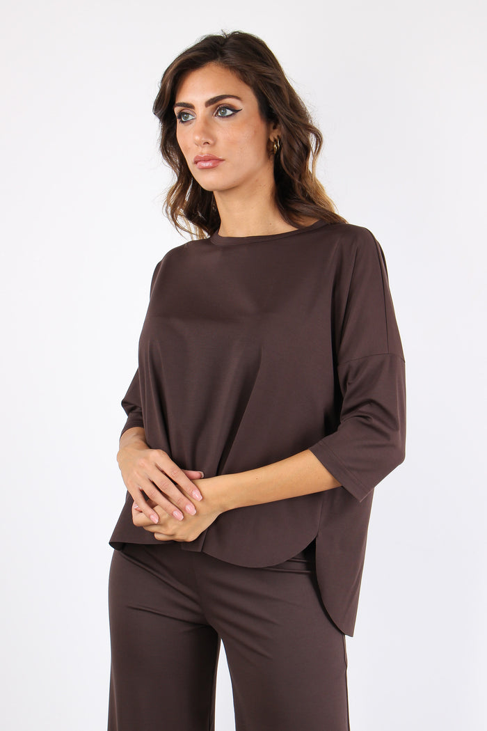 T-shirt Manica 3/4 Misto Visco Moro-3