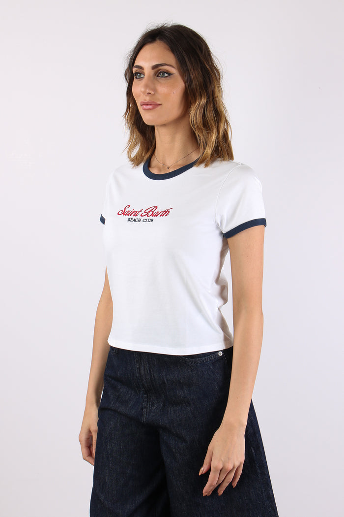 T-shirt Profilo Contrasto Bianco/blu-3