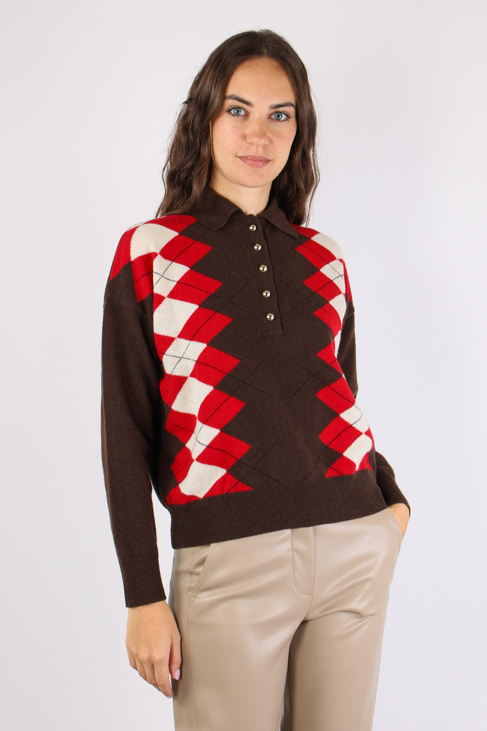 Mllsequoia Maglia Quadri Rosso Intarsio-3