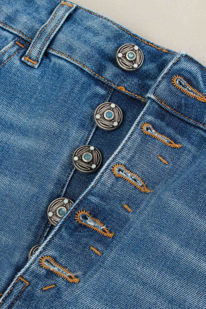 Koons Denim Stretch Bottone Gioiello Denim Scuro-2