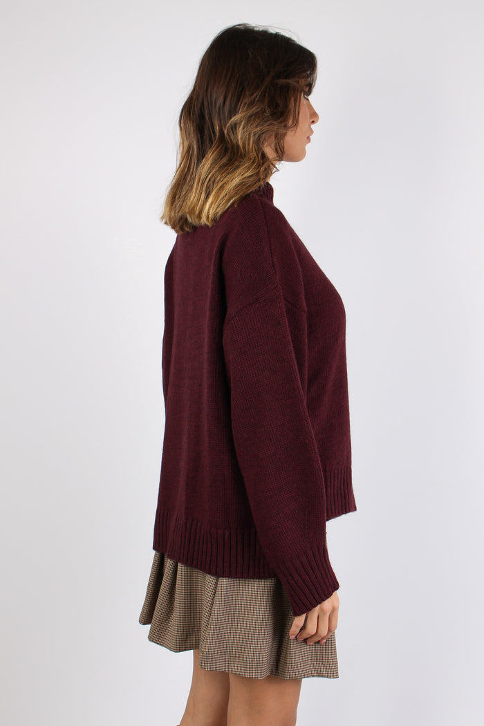 Maglia Girocollo Lato Frange Bordeaux-6