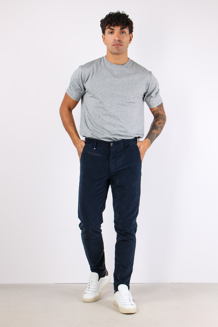 Pantalone Chino Velluto Liscio Blu