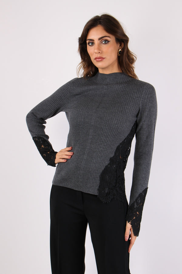 Samoa Maglia Inserto Pizzo Grigio/azul