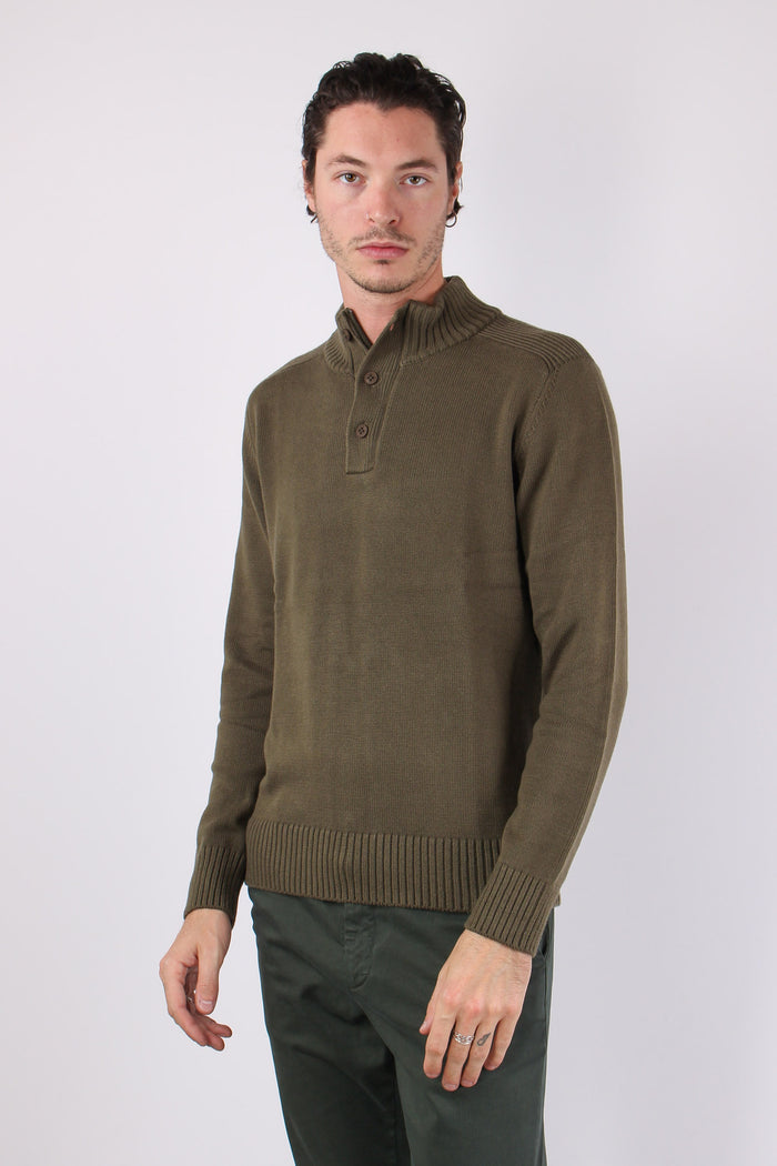 Collo Alto 3 Bottoni Cotone Sherwood Green-3