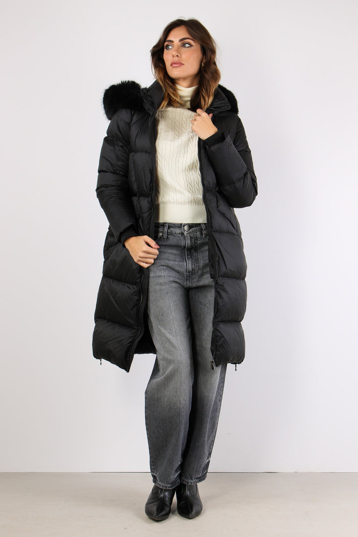 Piumino Lungo Ecopelliccia Nero-3