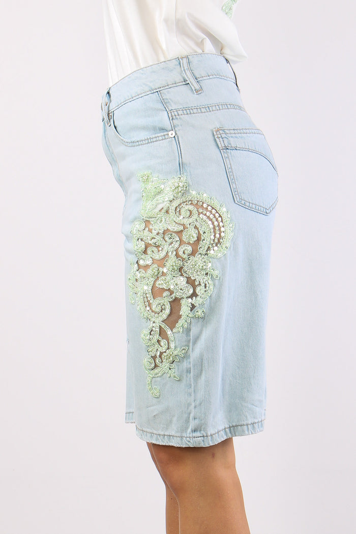Bermuda Inserto Pizzo Paiillettes Denim-4