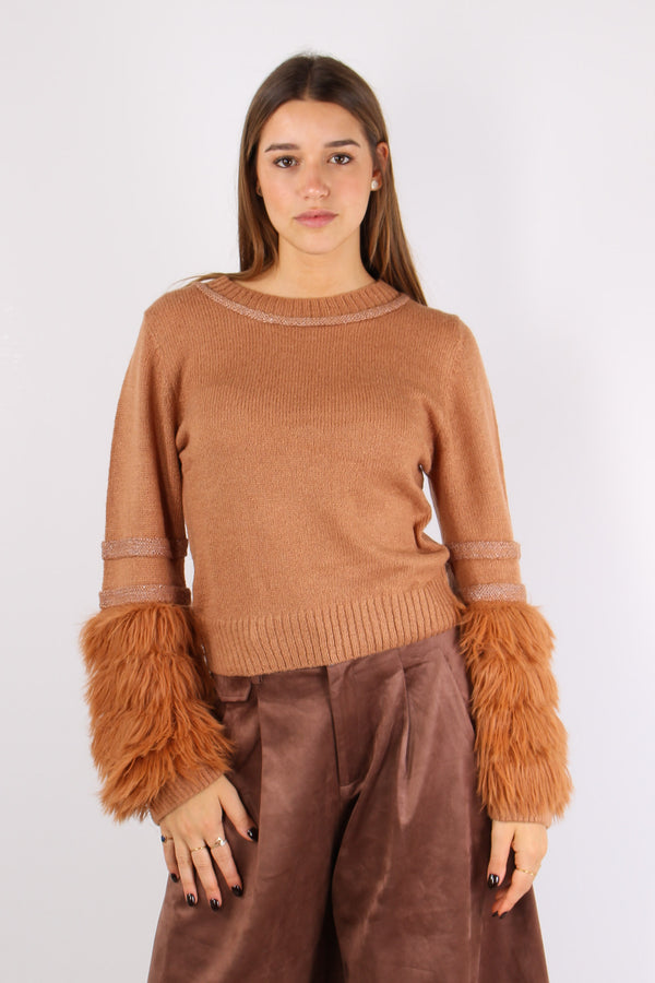 Maglia Manica Frange Inserto L Camel