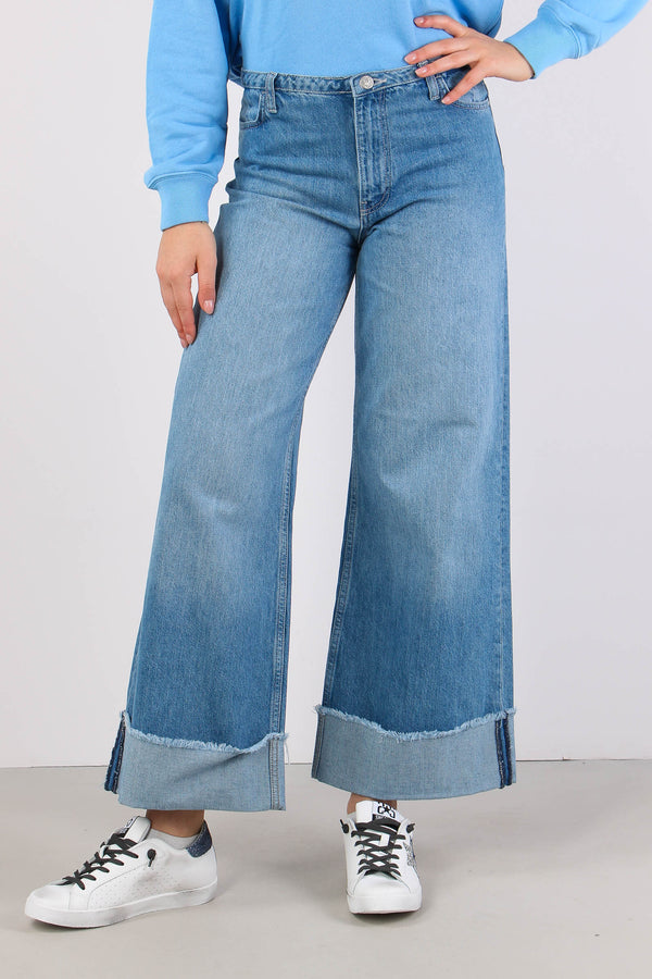 Denim Maxi Risvolto Cinta Bassa Denim Medio-2