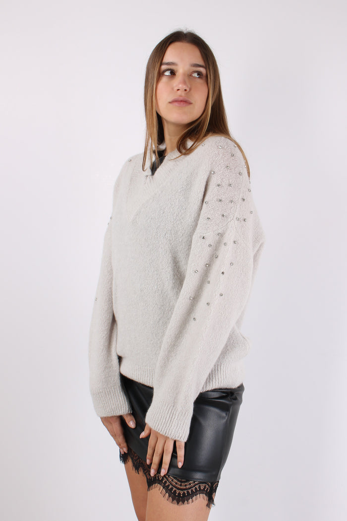 Maglia Scavo V Inserto Strass Ghiaccio-3