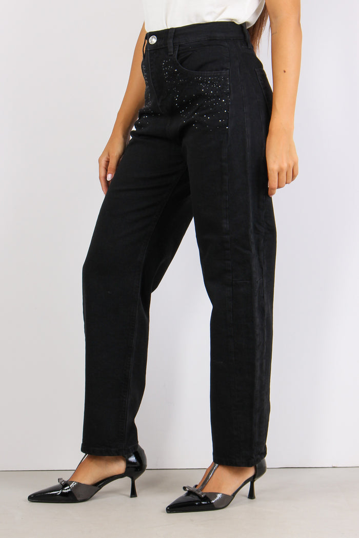 Boy Cascata Strass Tasche Denim Nero-4