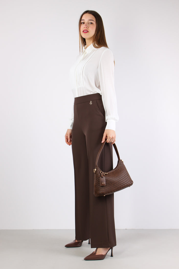 Lalim Pantalone Palazzo Fluido Chocolate-3