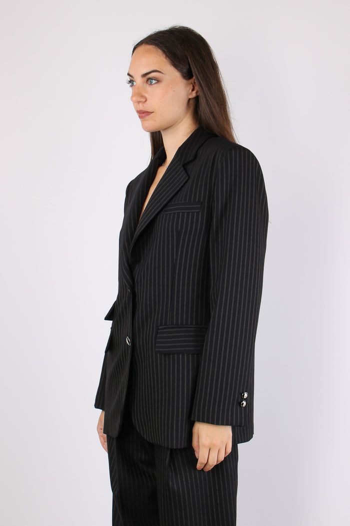 Giacca Over Gessata Nero/beige-4