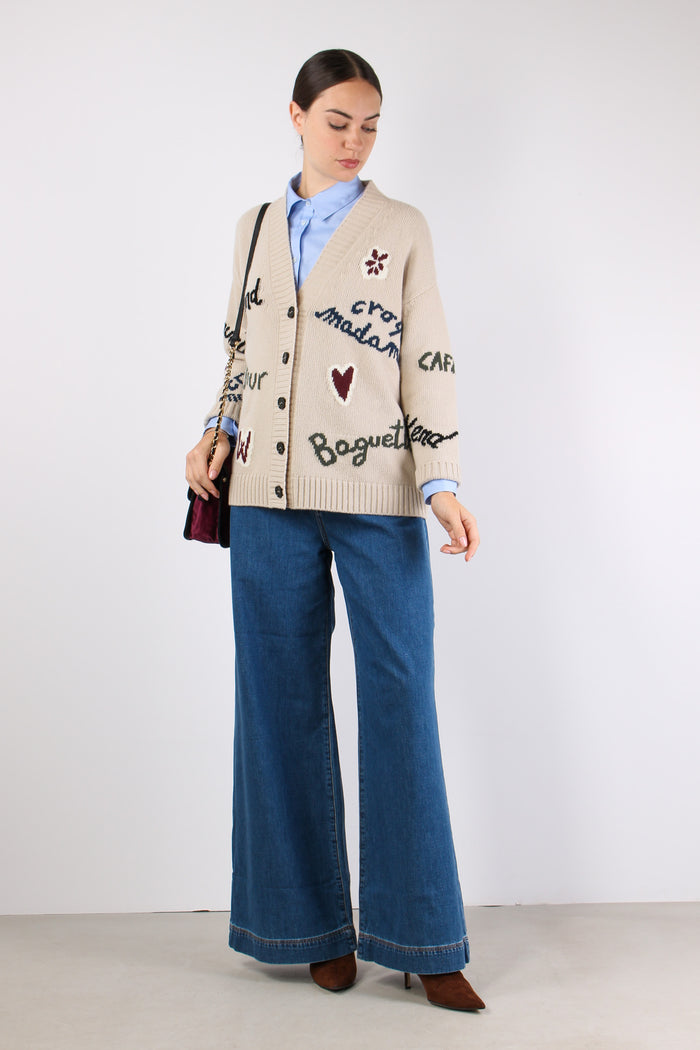 Belgio Cardigan Over Scritte Naturale-7