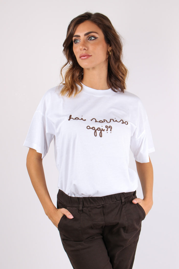 T-shirt Ricamo Hai Sorriso Ogg Bianco-3