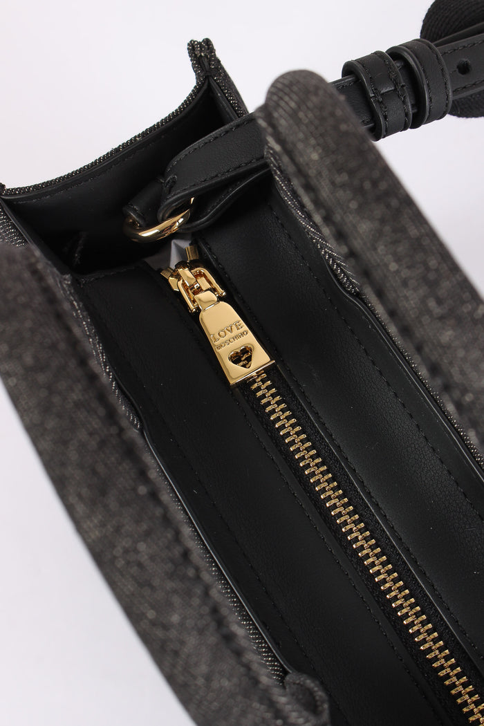 Mini Shopping Effetto Denim Denim Nero-8