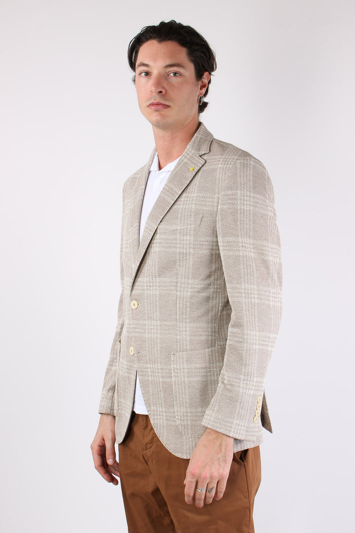 Giacca Tramata Quadri Beige-5