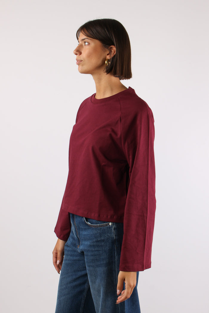 T-shirt Cotone Manica Svasata Bordeaux-4