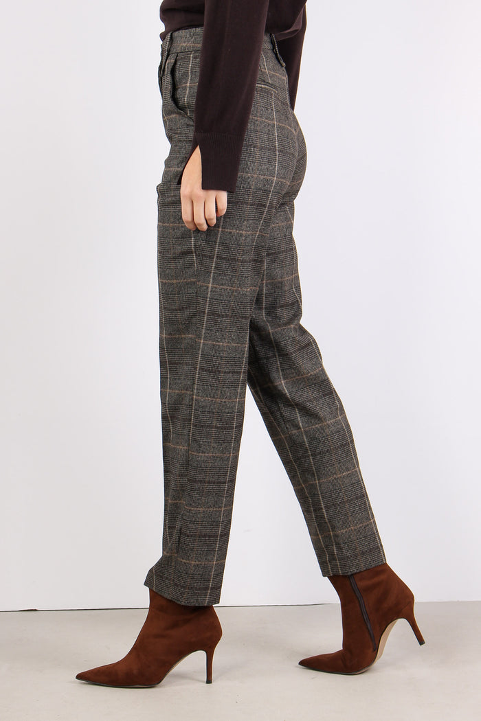 Pantalone Dritto Quadri Caffe-4