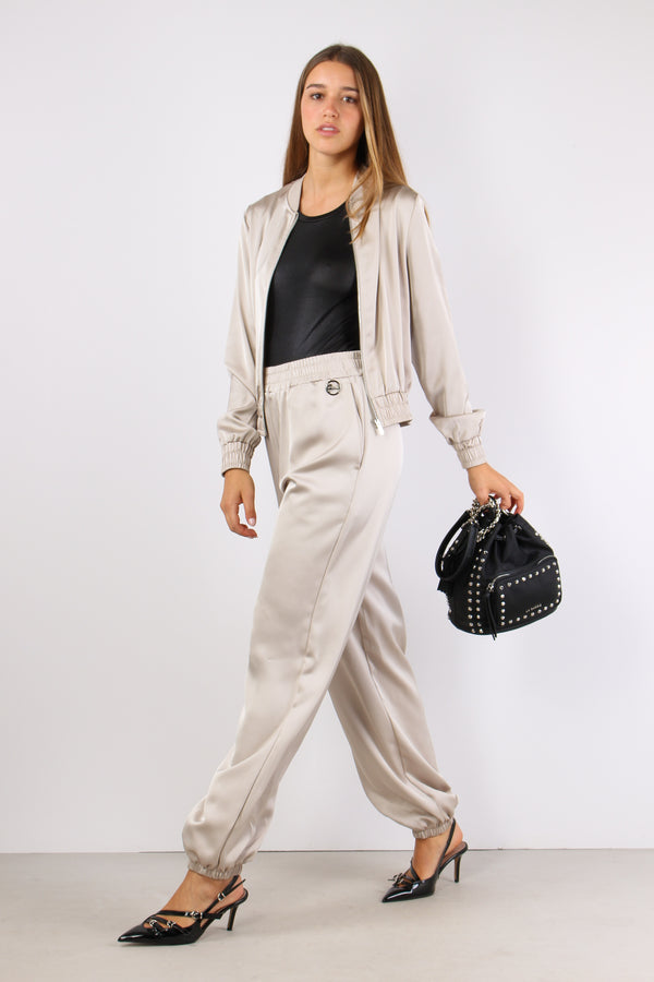 Felpa Zip Effetto Raso Burro