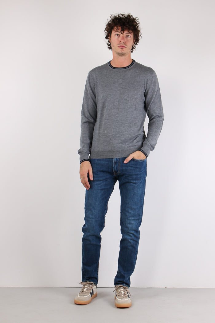 Maglia Girocollo 100%  Lana Grigio/blu-3
