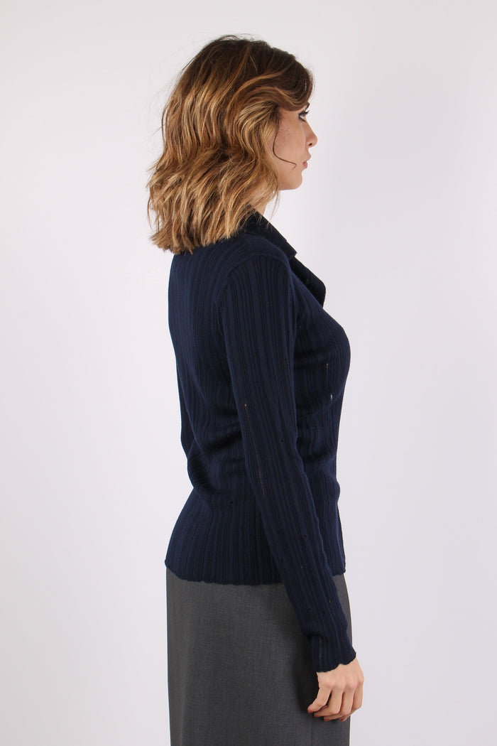 Polo Smagliata Bottoni Dark Blue-7