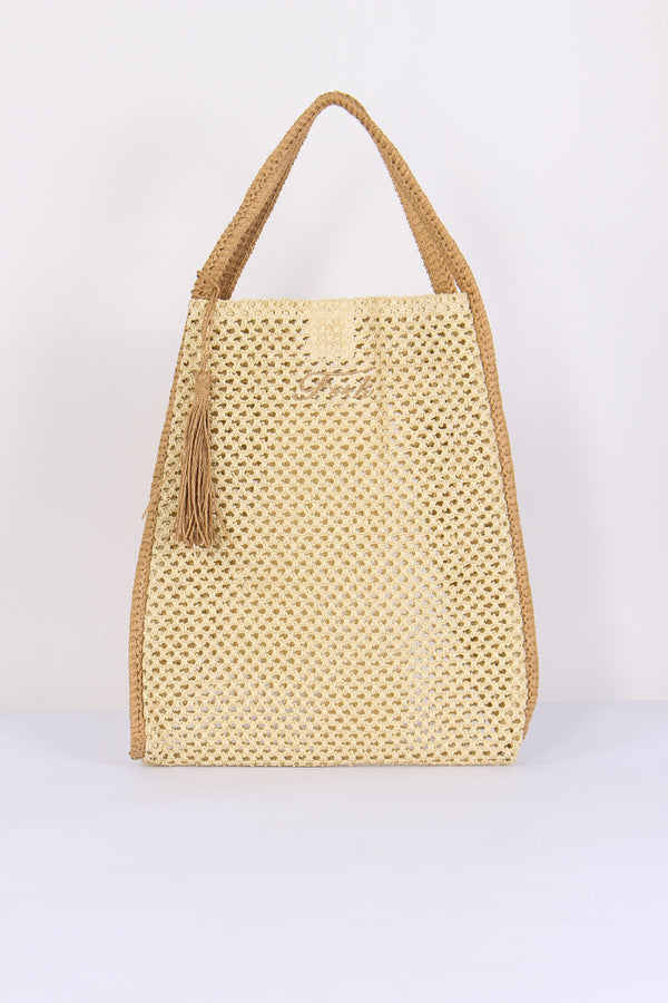 Borsa Rafia Profilo Contrasto Beige