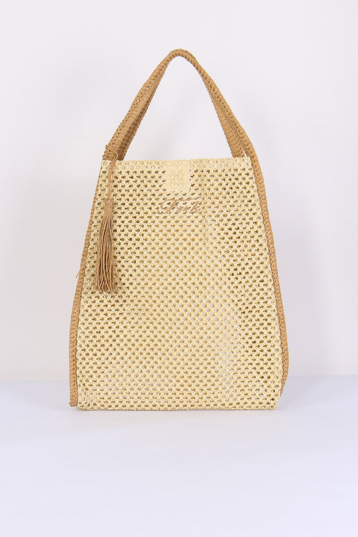 Borsa Rafia Profilo Contrasto Beige