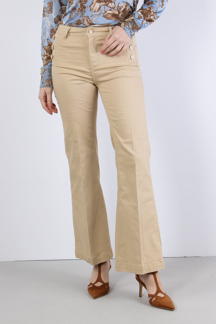 Pantalone Bottoni Laterali Cream Beige-3