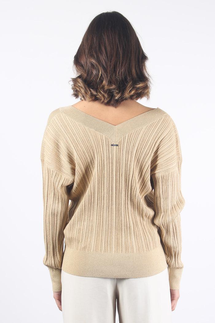 Maglia V Lurex Canettata Gold-3