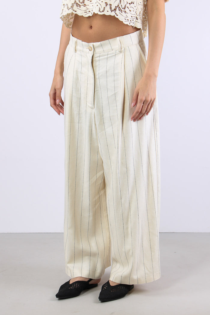 Pantalone Cropped Gessato Burro-3
