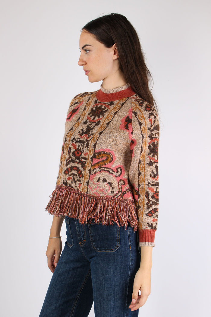 Maglia Jacquard Fondo Frange Fantasia-8