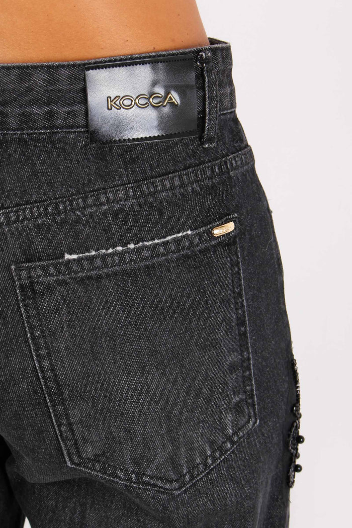Dewen Denim Applicazione Fiore Nero-10