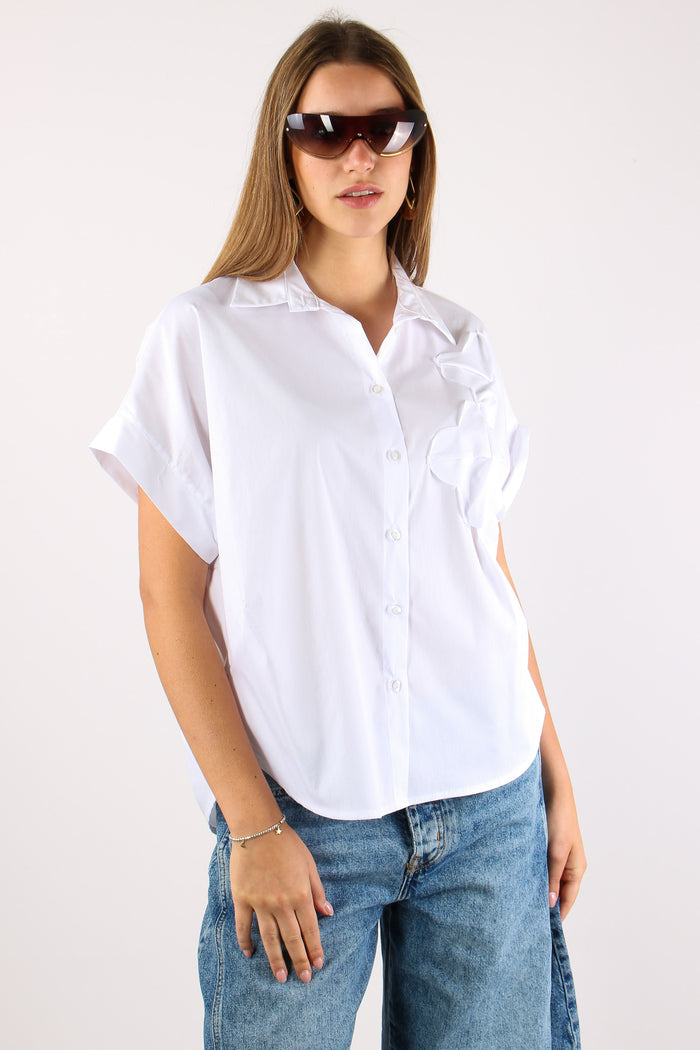 Camicia Applicazione Fiori Bianco-6