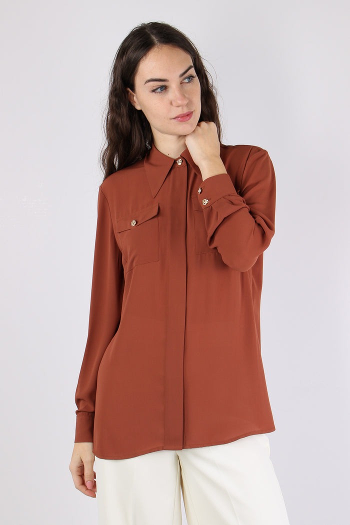 Camicia Tasche Applicate Tabac-2