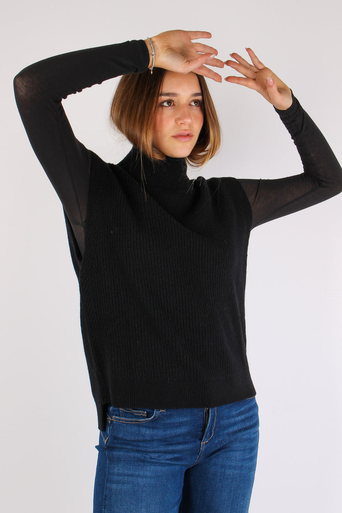 Maglia Collo Alto Smanicata Nero-6