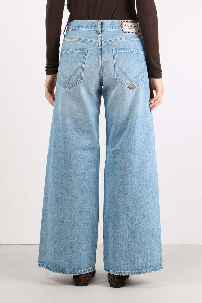 Denim Palazzo Maxi Tasche Denim Chiaro-5