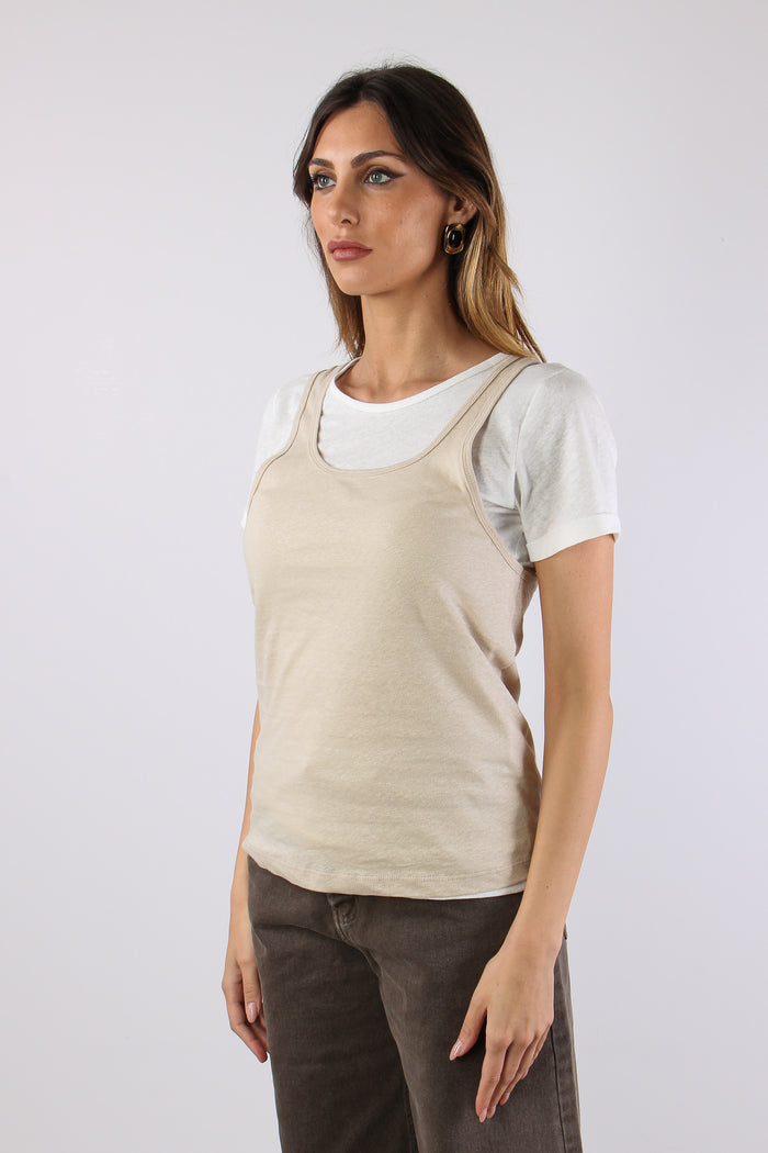 T-shirt Canotta Sovrapposta Bianco/beige-3