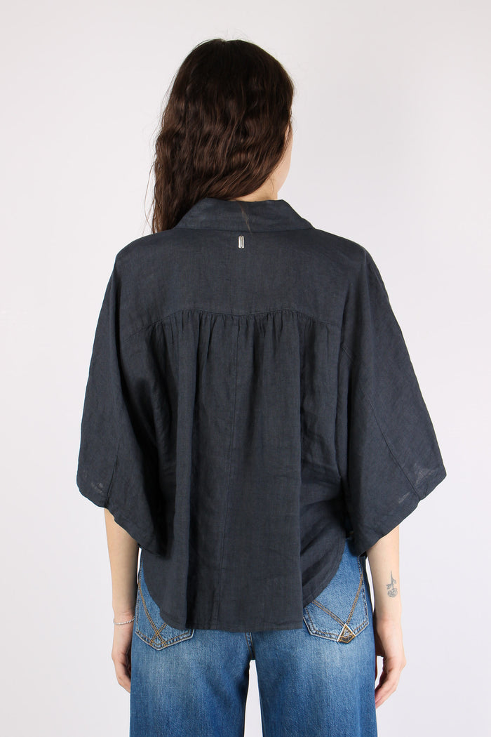 Camicia Over Lino Blue-5