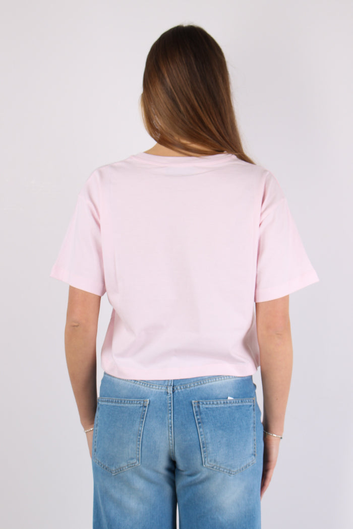 T-shirt Crop Logo Tono Su Tono Rosa-4