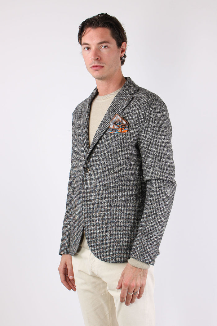 Giacca Micro Quadro Bianco/nero-3