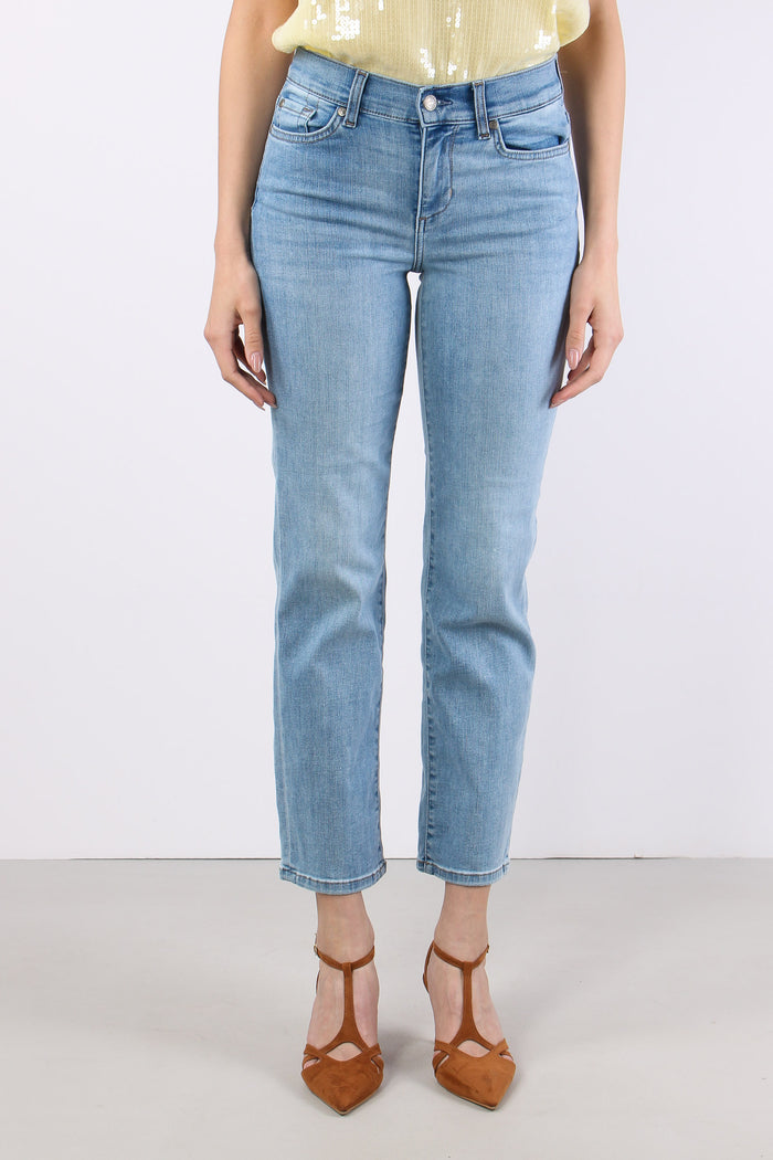 Jeans Slim Tasche Strass Denim Chiaro-2