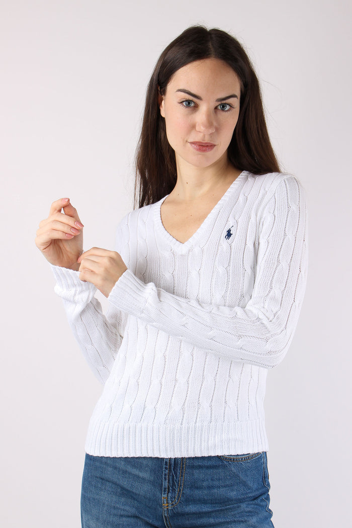 Pullover Trecce Scollo V White-5