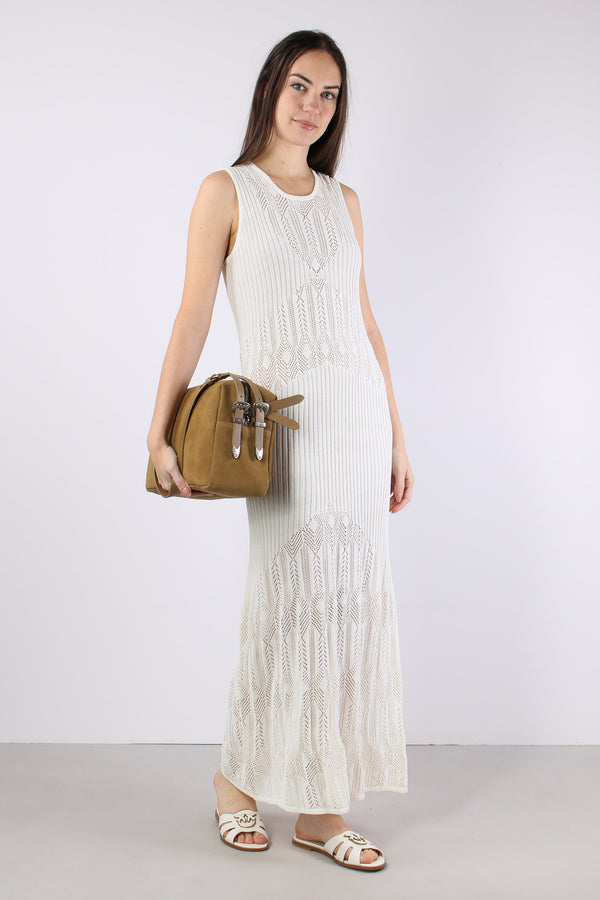 Abito Lungo Macrame Bianco Lana-2